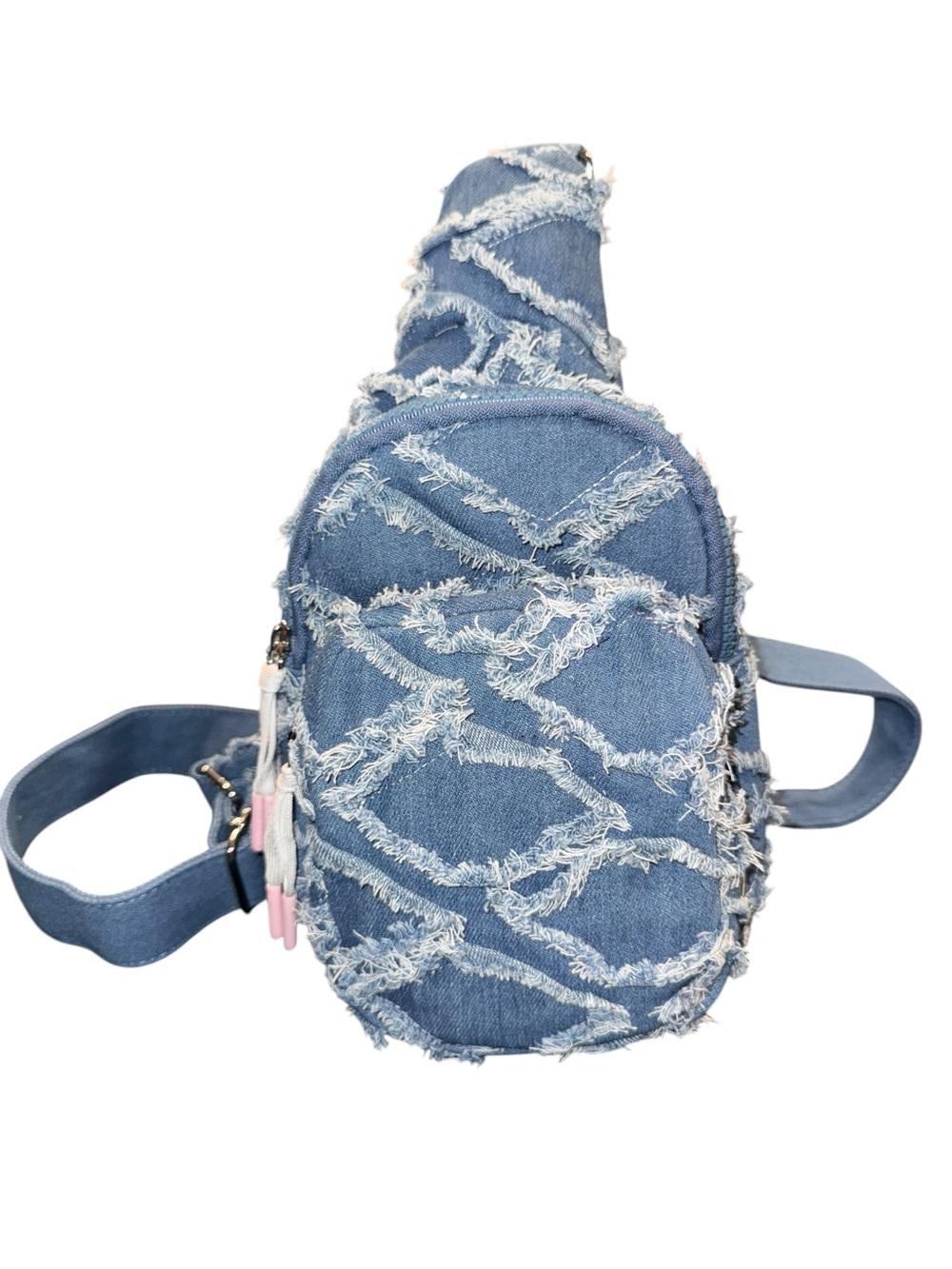 Wildfox Denim Fringe Crossbody Sling Bag - Light Blue NWT
